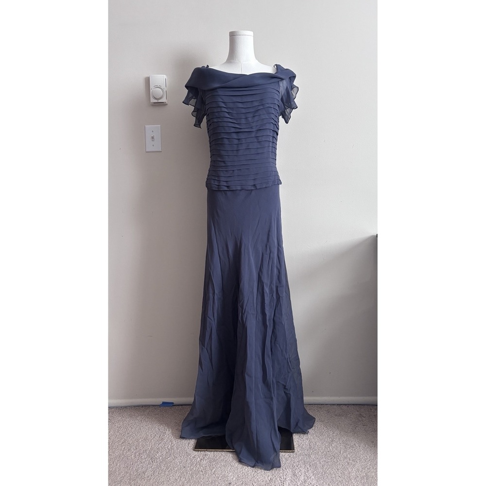 Vintage Y2K Jovani Silk Dress Size 10 Elegant Evening Formal Prom Gray Shawl